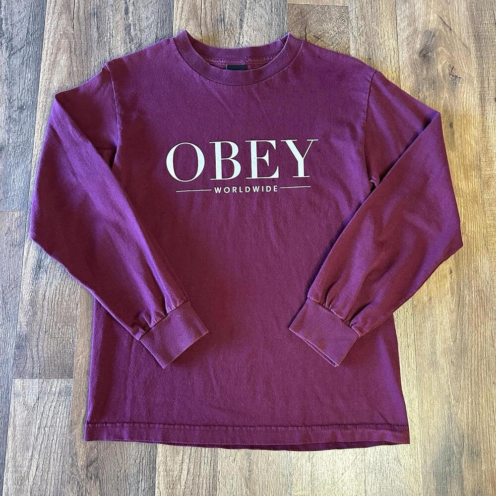 OBEY Worldwide Mens Tee Long Sleeve Maroon Fits Like X-small